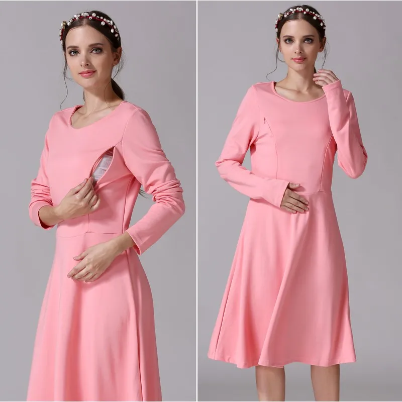 Spring Autumn Long Sleeve Maternity Dress Nursing Clothing Patchwork Breastfeeding Clothes Maternity Dress For Pregnant Women