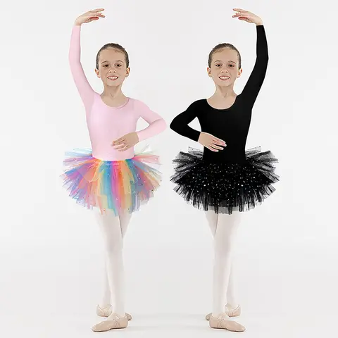 Girls Tutu Dress Ballet Leotard Dress Long Sleeve Skirt Ballerina Dance Ballet Tulle Dresses