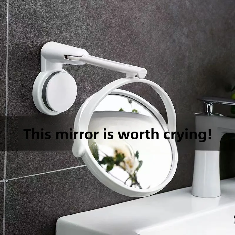 Creative Bathroom White Makeup Mirror Without Drilling Modern Bedroom Folding Double-sided Makeup Mirror Bathroom Accessories