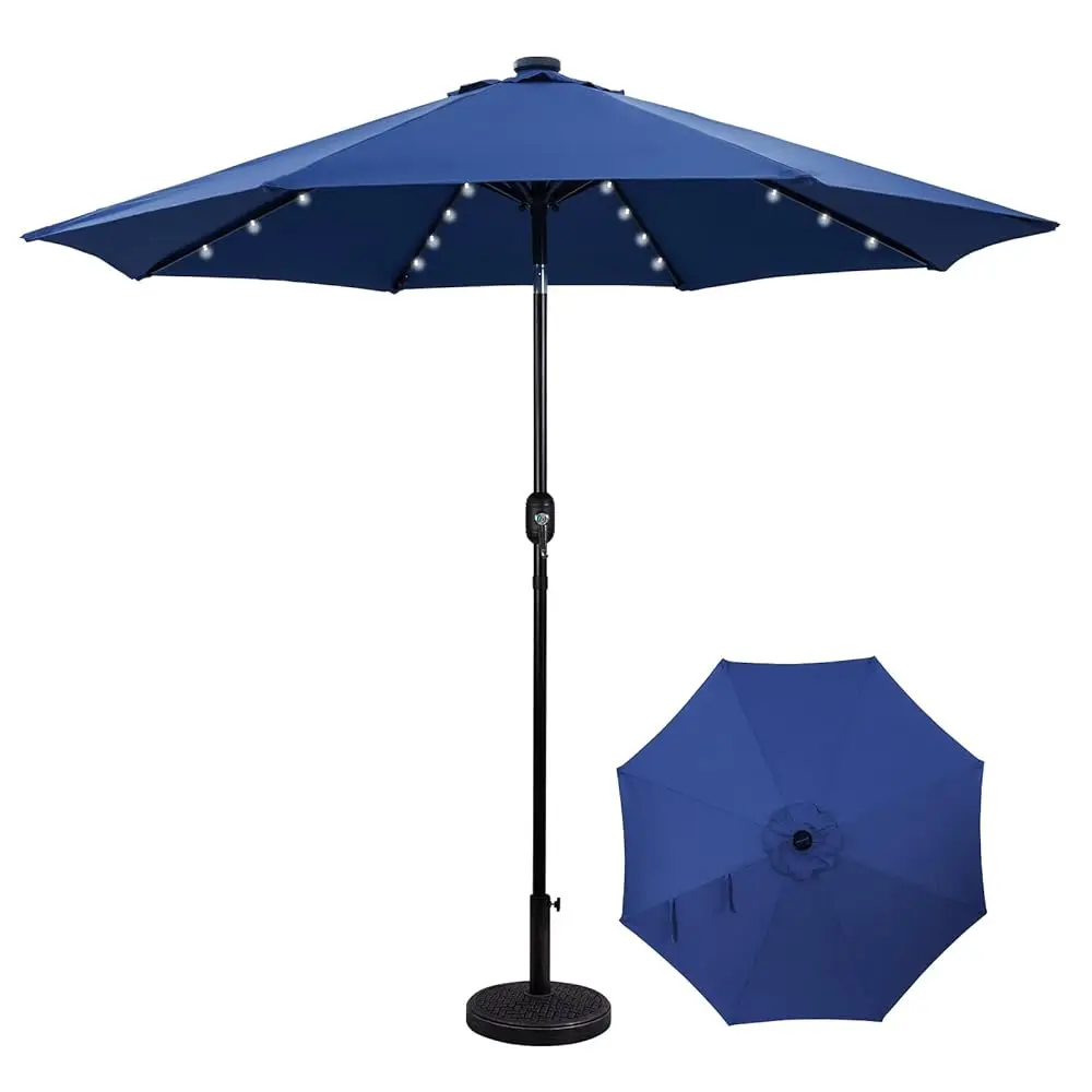 

Backyard Expressions 9Ft Solar Patio Umbrella With 32 Led Lights - Navy – Outdoor Market Umbrella With Tilt & Crank,