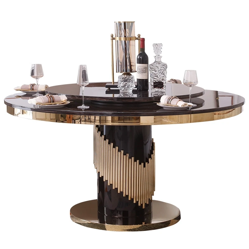 

For Italian Style Light Luxury Minimalist Marble Dining Table with Turntable Restaurant Chair Combination for Foreign Trade