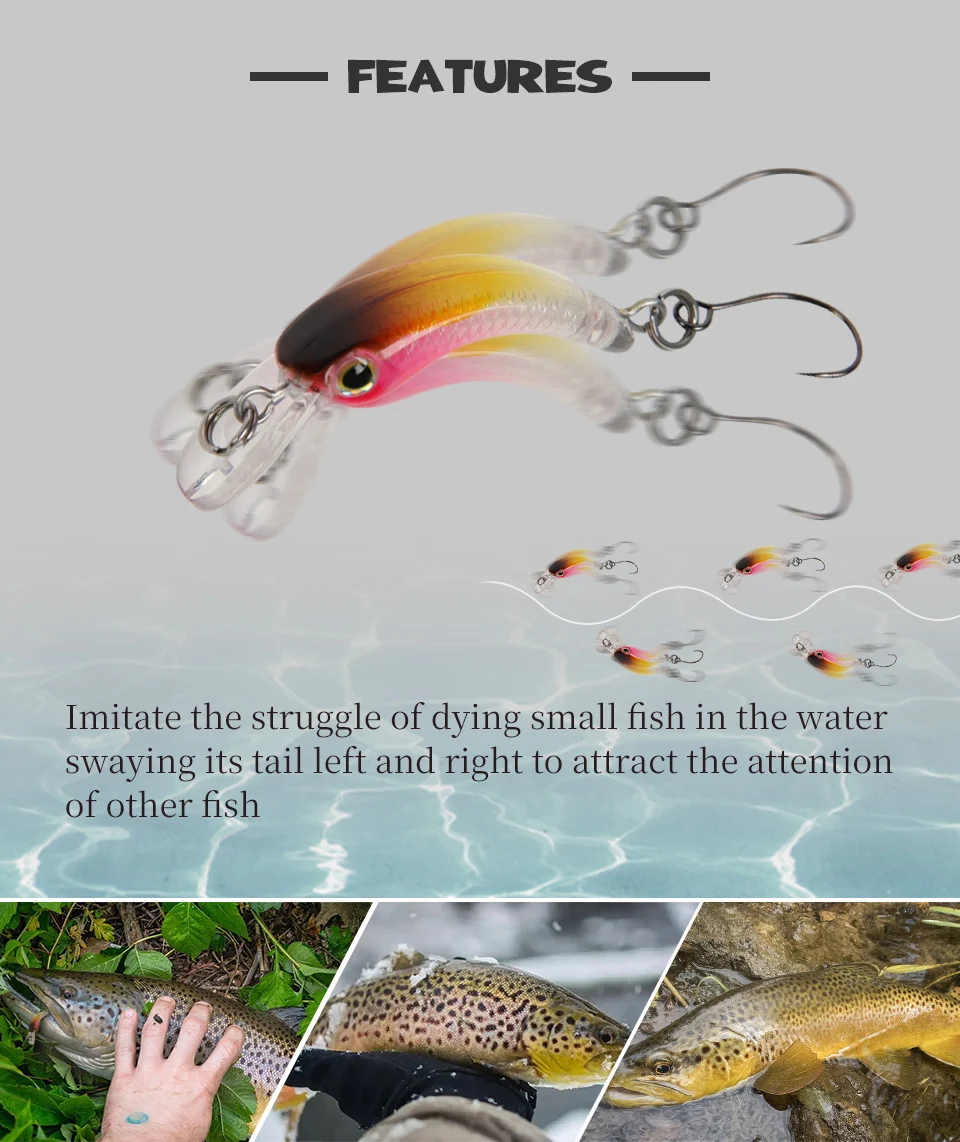 LETOYO Mini-Forellenköder, 1,2 g, schwimmende Minnow-Forellen-Angelköder, Mikro-Hartköder, künstlicher Köder, Wobbler für Forellen, Barsch – Detail 5
