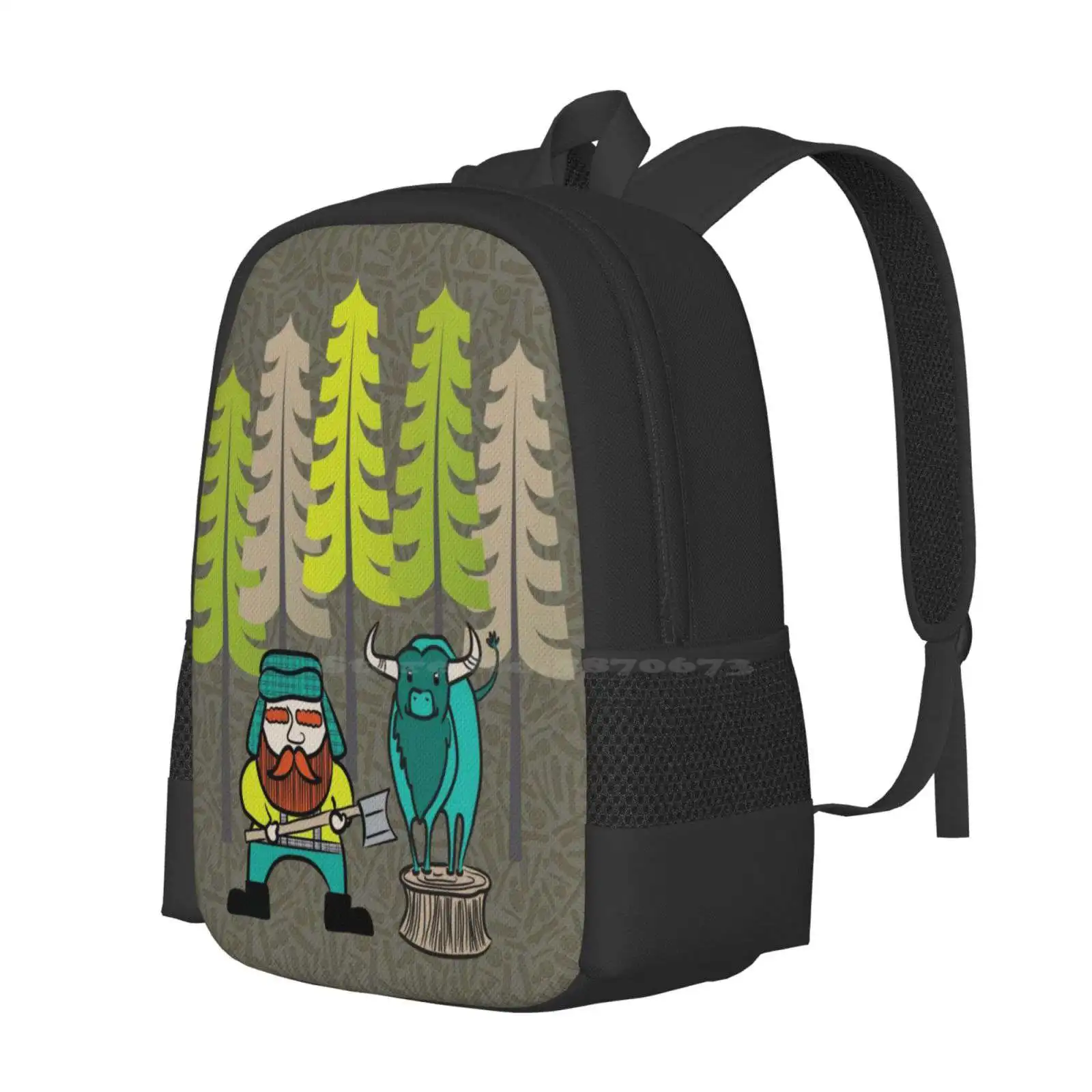 Lumberjack Attack: Paul And Babe Hot Sale Schoolbag Backpack Fashion Bags Lumberjack Paul Bunyan Babe The Blue Ox Legend Story