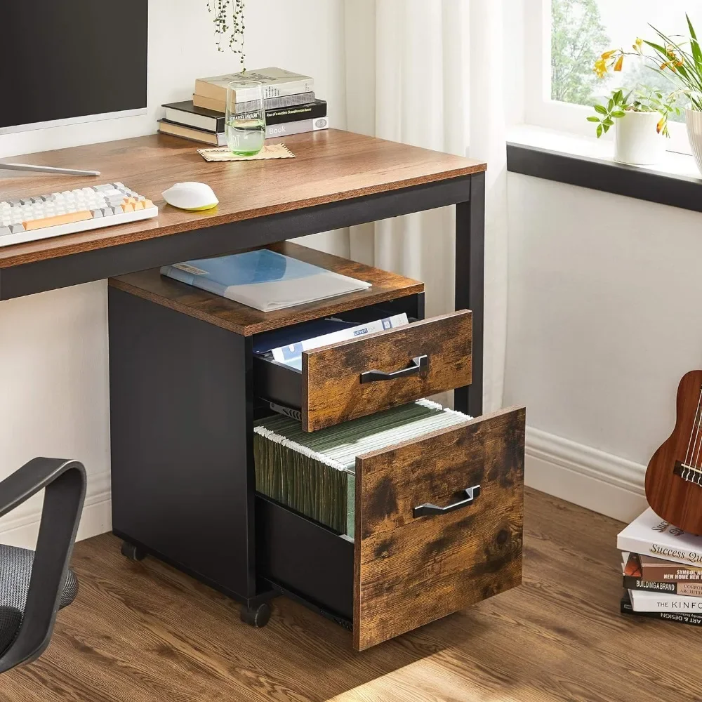 File Cabinet with 2 Drawers, Rolling Office Filing Cabinet with Wheels, for A4, Letter Sized Documents