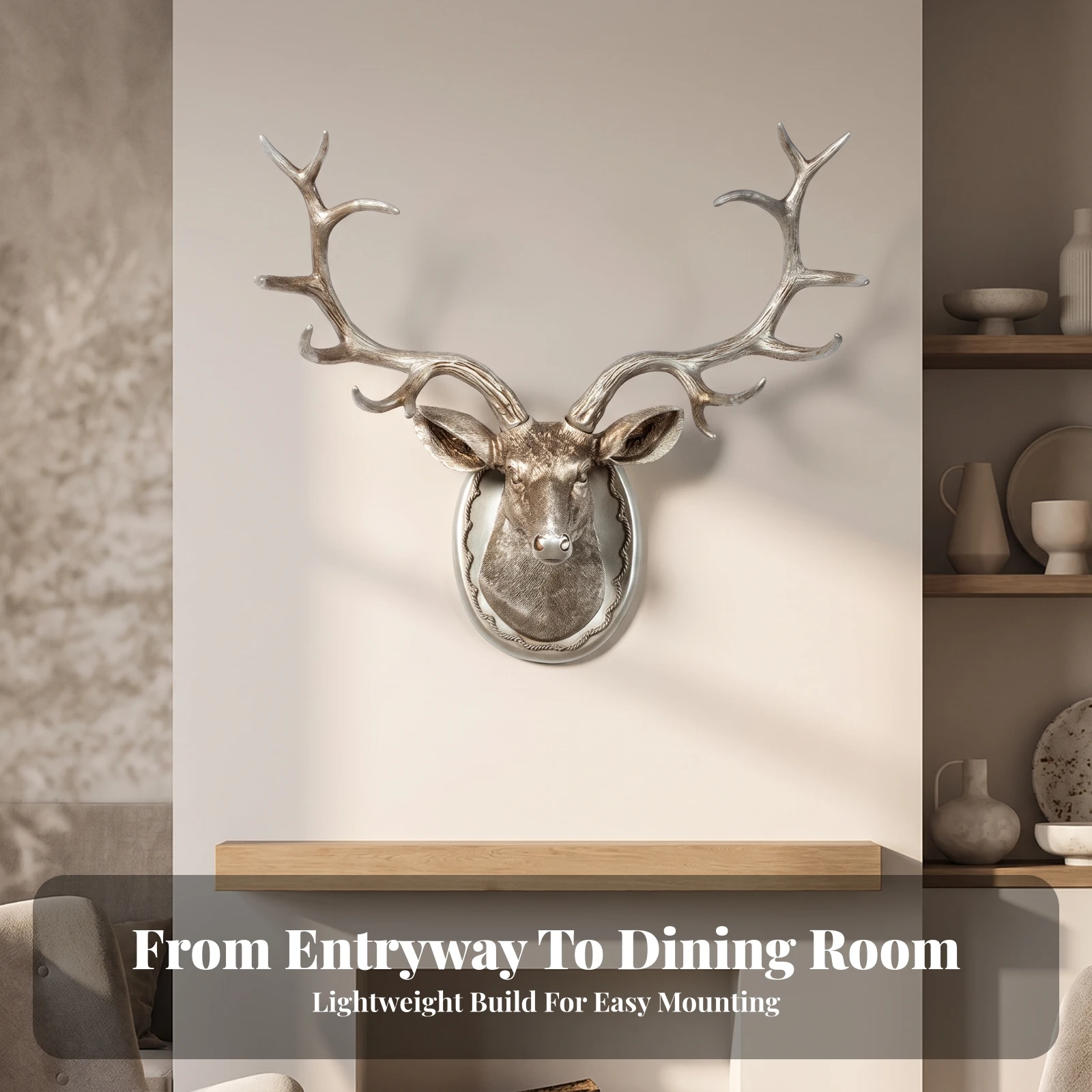 Deer Head Wall Mount Faux Deer Head Wall Decor Sculpted Lifelike for Living Room, Entryway