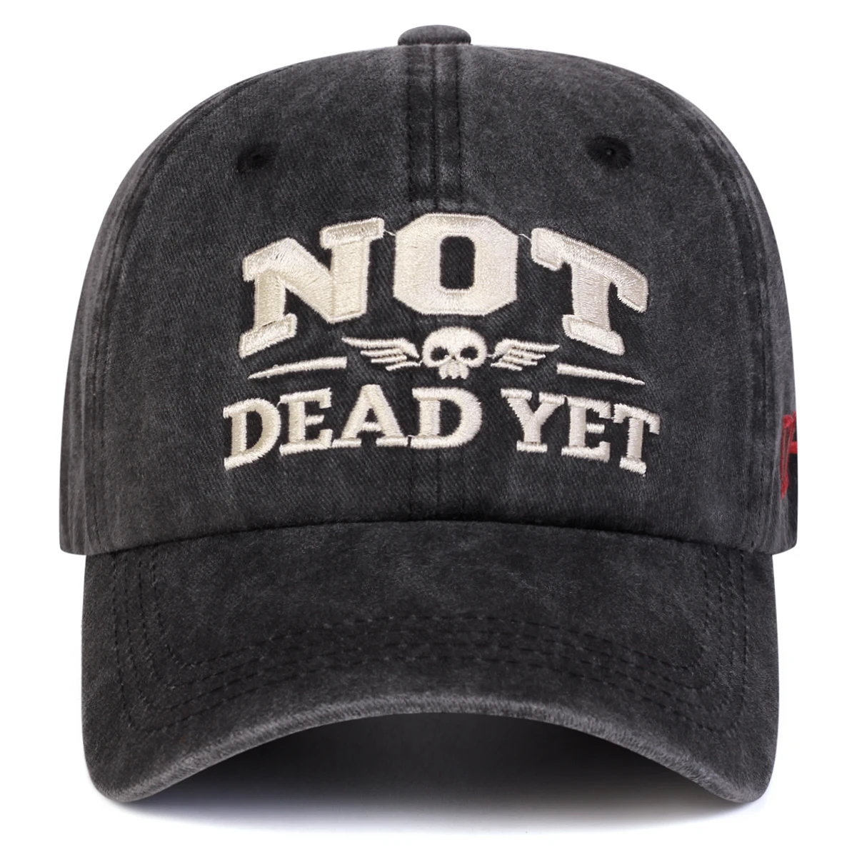 Unisex-Baseballkappen mit Stickerei „NOT DEAD YET“, für Frühling und Herbst, für den Außenbereich, verstellbar, lässige Hüte, Sonnenschutzhut, Sportkappe – Detail 4