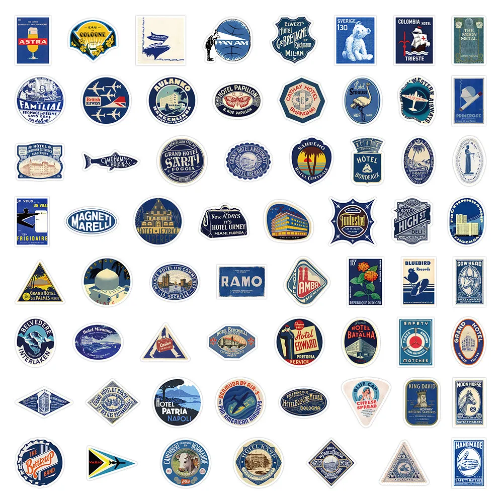 63PCS Blue Vintage Stickers - Retro Vibe Decor for Notebooks, Phones & DIY Crafts AnimeWorlds Store