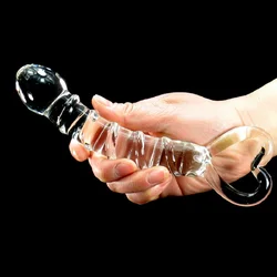 Transparent Crystal Glass Vagina Massager Dual Head Huge Dildo Anal Ass Plug G-spot Stimulation Sex Toy for Couples Masturbator