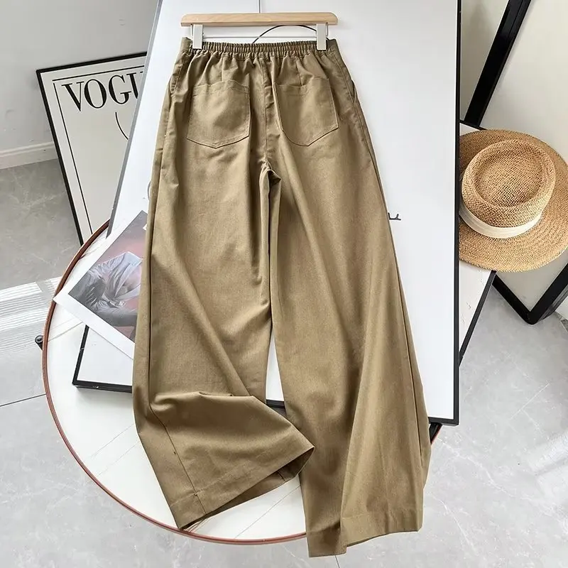 Maxdutti England Office Ladies Retro Pants Women Cotton Linen Trousers Fashion Simple High Waist Straight Casual