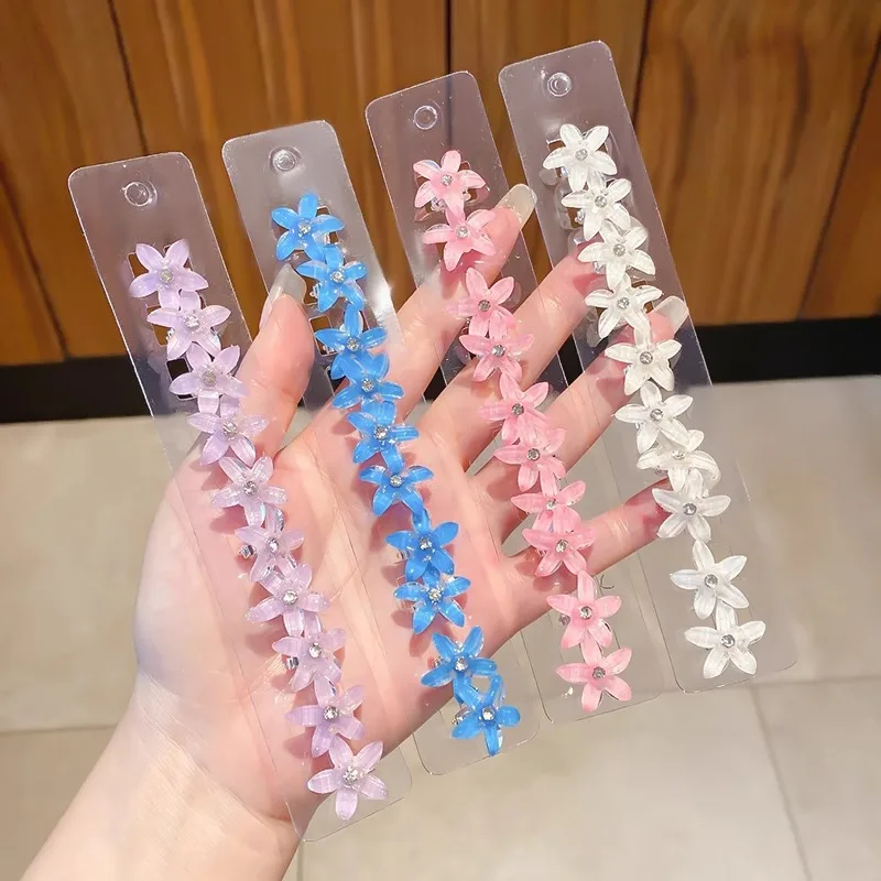 10Pcs/Set Kolorowa mini spinka do włosów dla dzieci Urocze akcesorium do włosów dla kobiet z tyłu głowy Klips do włosów z wieloma płatkami kwiatów