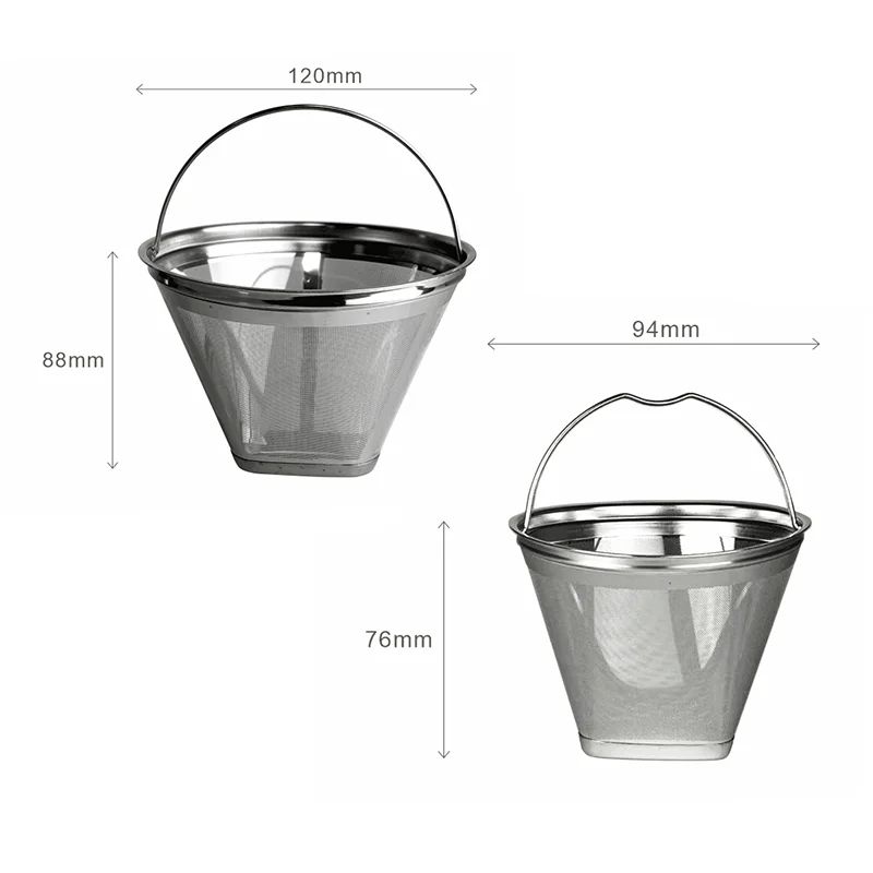 1/2pc 304 Stainless Steel Coffee Maker Filters Reusable Coffee Filter Cone Coffee Maker Filters Basket Filter Coffee Accessories