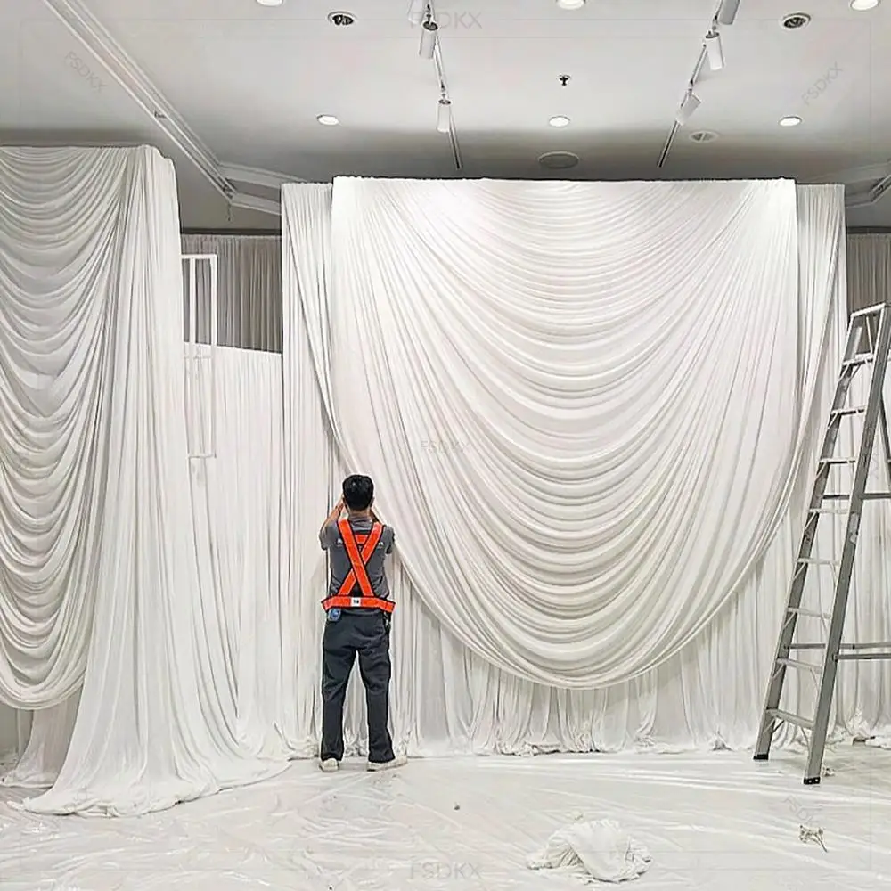 FSDKX Cheap White Ice Silk Cloth Wedding Party Backdrop Drape Curtain Birthday Party Stage Backdrop