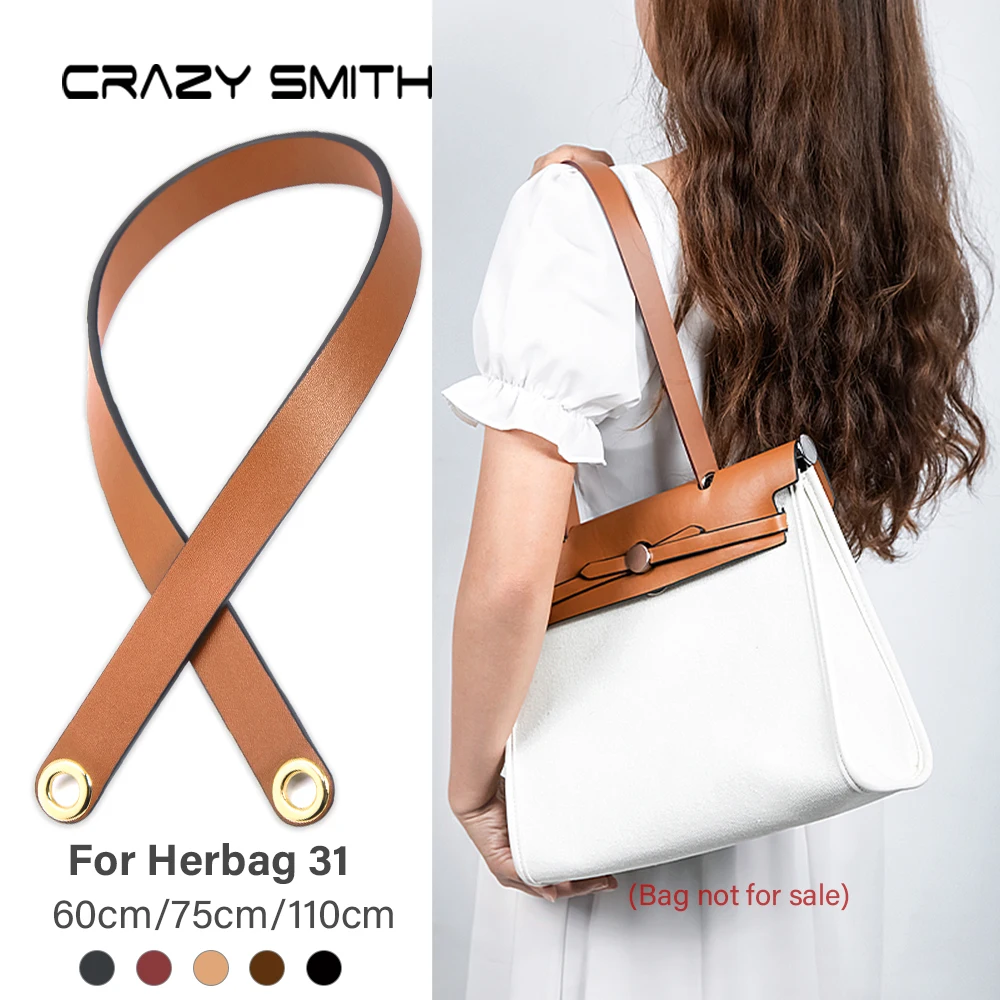 CRAZYSMITH 100% Genuine Leather Bag Strap For Hermes Herbag 31 Short Shoulder Straps 110CM Modified Replacement Bag Accessories