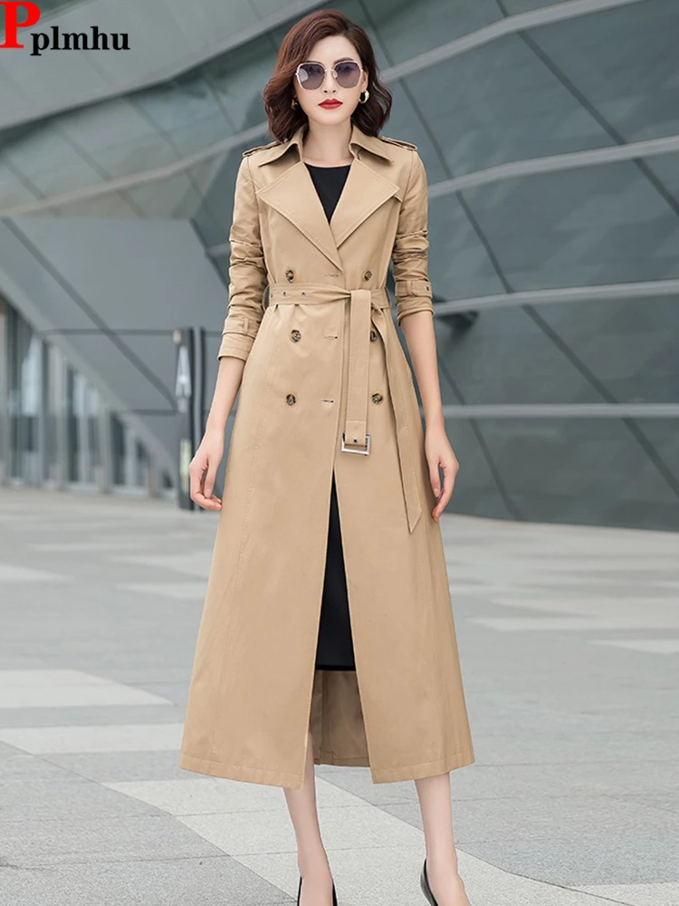 

Korean Long Slim Double Breasted Trench Coats Casual Khaki Windbreaker Jackets Spring 5xl Gabardina Streetwear Women's Casacas