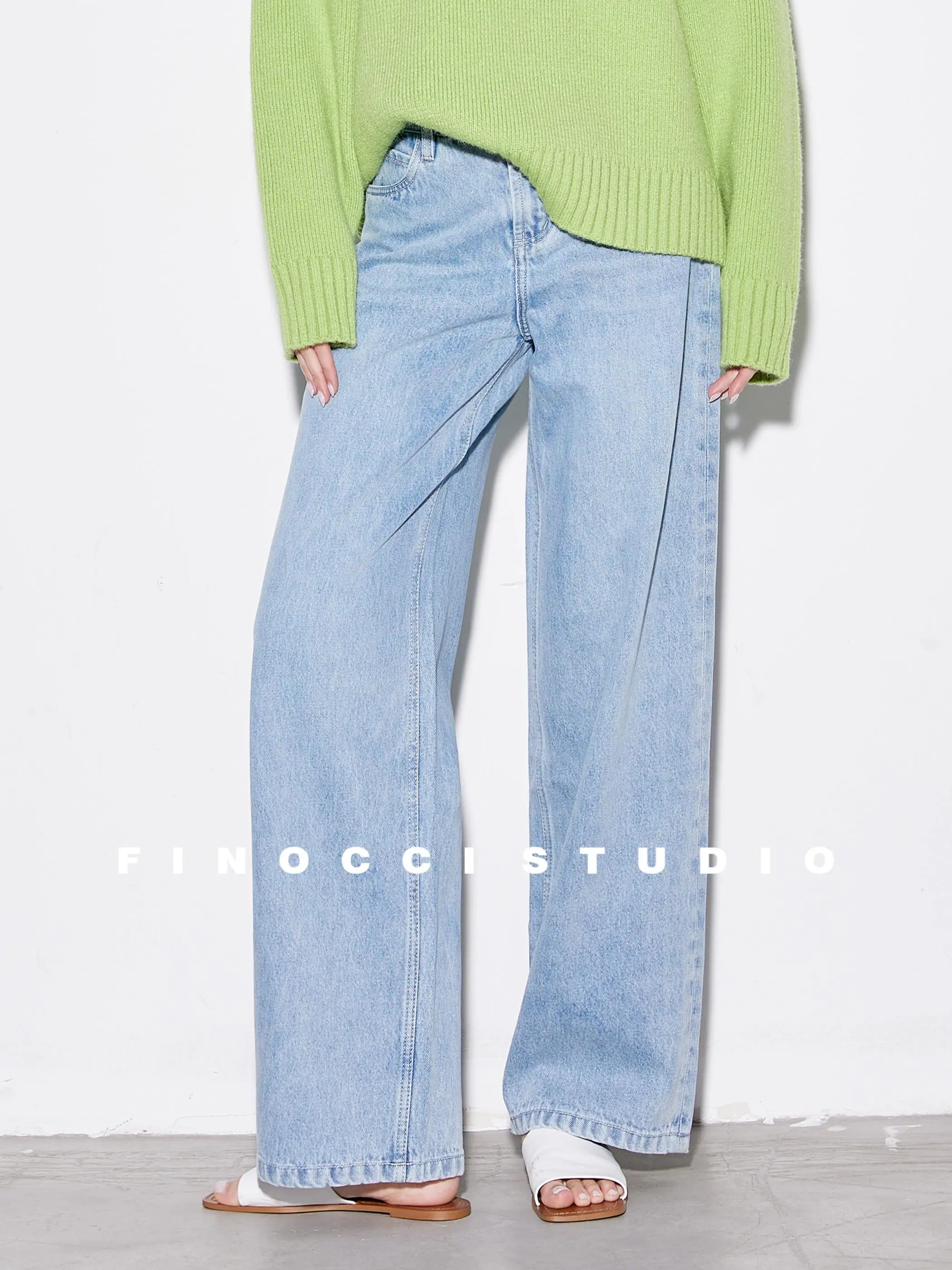 

Джинсы Finocci с высокой талией Thiened Denim Jeans Свободный крой Прямые синие хлопковые джинсы с завышенной талией Зимняя одежда для женщин 25-29 лет