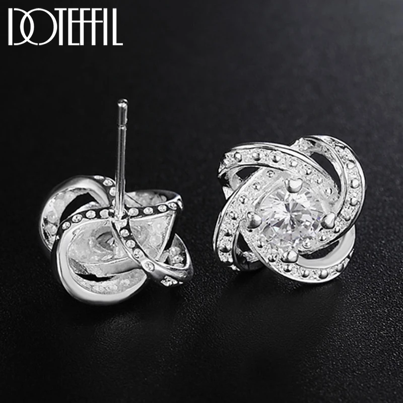 

DOTEFFIL 925 Sterling Silver Weave Heart AAA Zircon Earrings for Women Wedding Fashion Stud Earrings Charm Jewelry