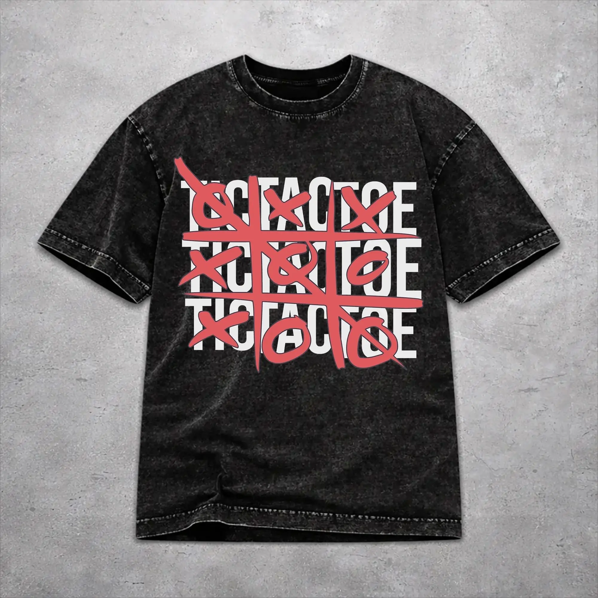Tic Tac Toe Washed T Shirt Streetwear Hip Hop Vintage T-Shirt  Tees Tops for Men Women Short Sleeve Streetwear