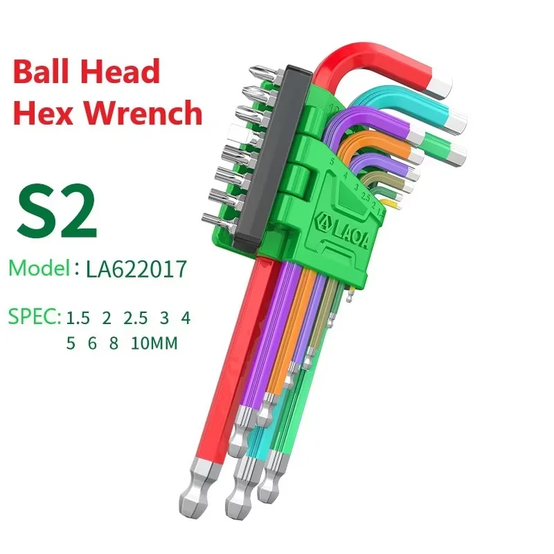 LAOA 17PCS Inner Hex Wrench Set Flat Head Hexagon Combination Screwdriver Bits Lenghthen Ball Head Colorful Hexagonal Spanner