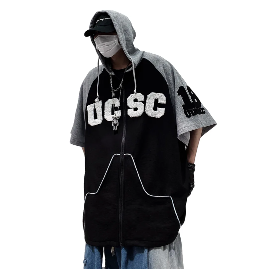 Unisex Hoodies Hip Hop Style Cardigan Hooded Half Sleeve Shirt Oversize Loose Plus Size Man Women Short Sleeve T Shirt