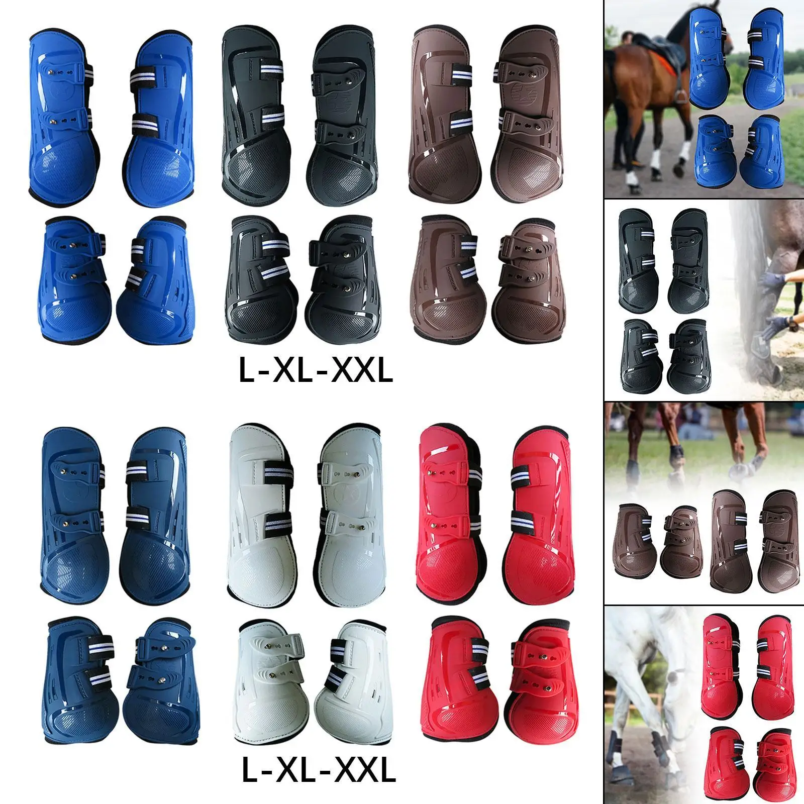 4x Horses Boots Leg Protective Shock Absorbing Adjustable Lightweight PU