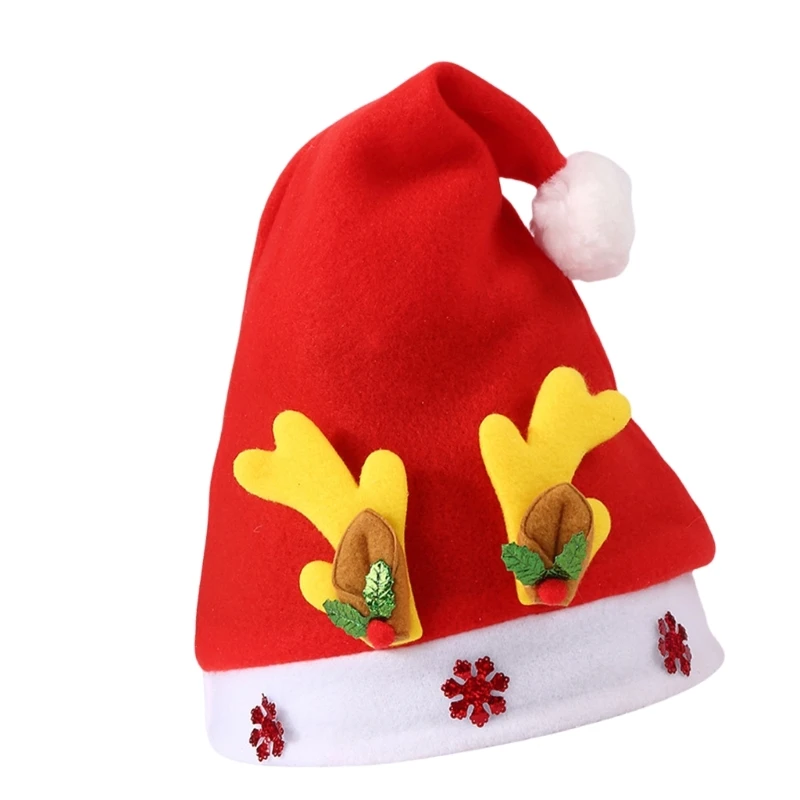 Comfortable Santa Hat for Kids Children Christmas Headwear with Antlers and Snowflake Stylish Party Holiday Dropshipping