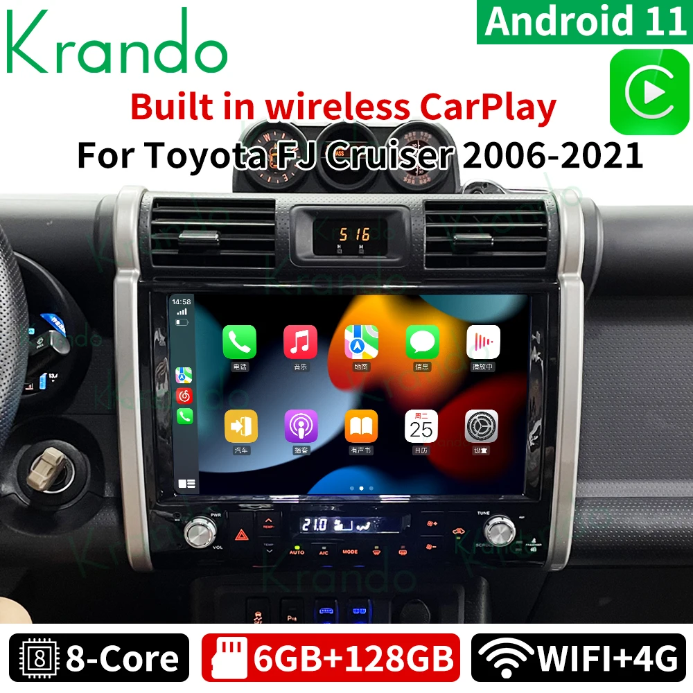 

Автомобильный радиоприемник Krando Android 12,0 13 ''для Toyota FJ Cruiser 2006-2021, беспроводной Carplay, AHD экран, навигация, GPS, мультимедийный плеер