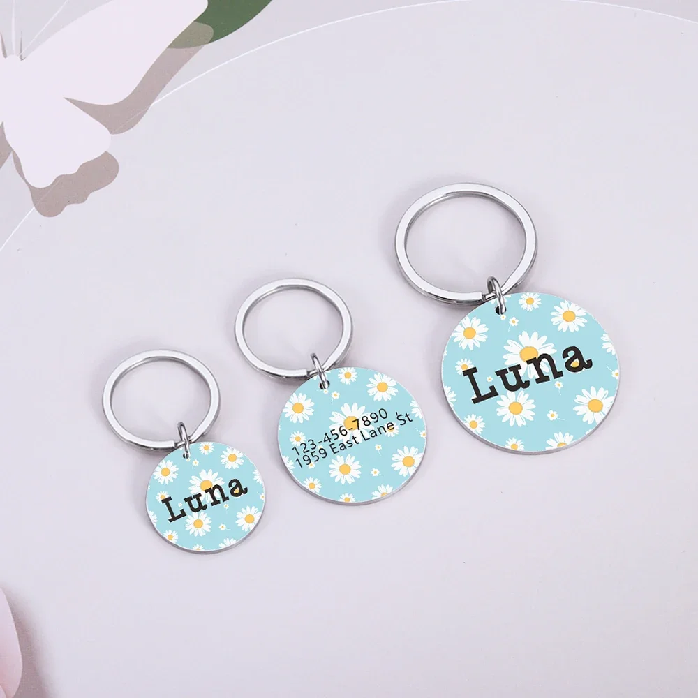 Custom Dog ID Collar Stainless Steel Collar Personalized Pet ID Tags Anti-lost Name Plate Flower Round Pendant Accessories