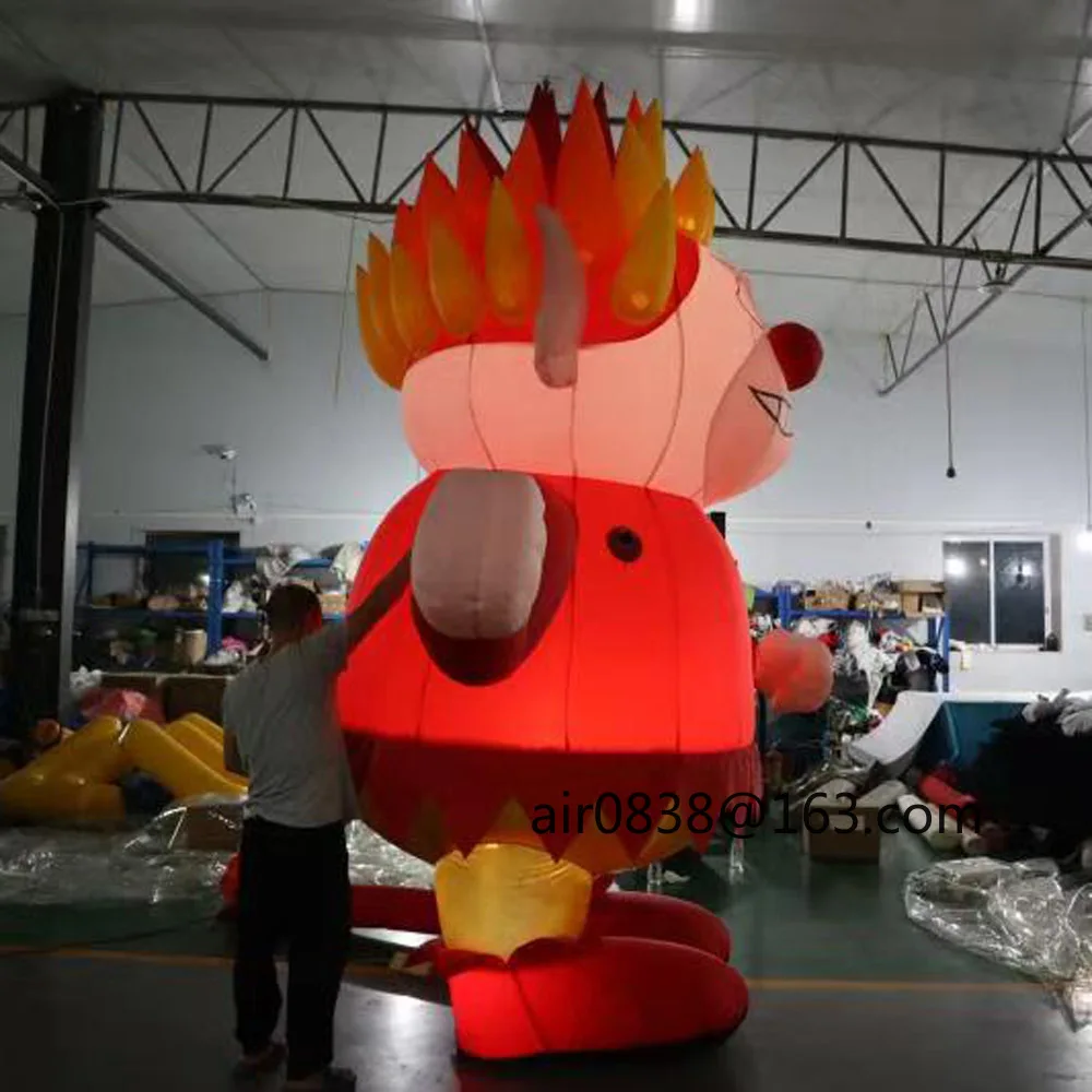 Mezclador de calor inflable gigante para exteriores con luces Led, mascota de fuego enojado inflable rojo, dibujos animados para decoración navideña