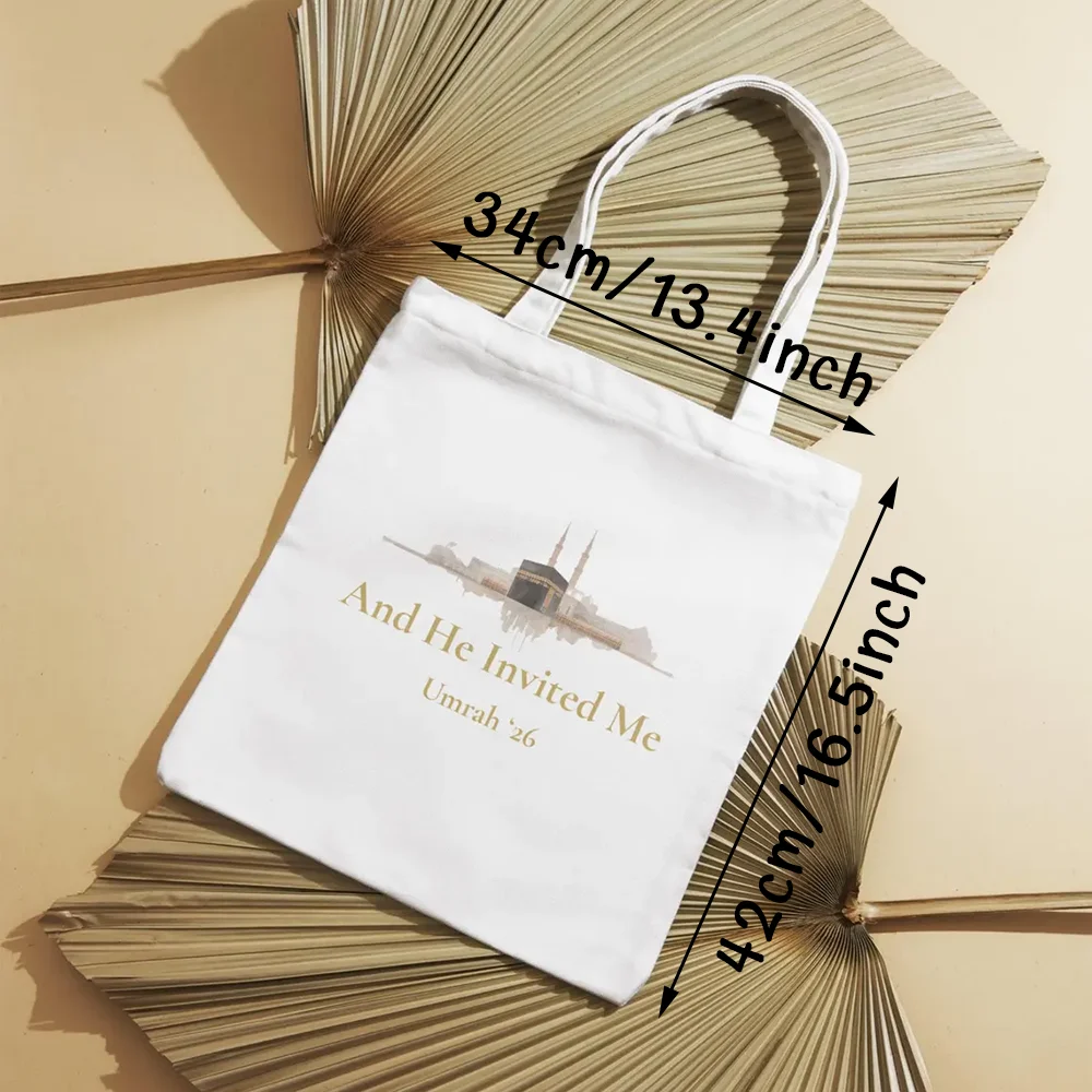 And He Invited Me Umrah Canvas Tote Bag Muslim Supplies Umrah Mubarak Accessories Islamic Holiday Exquisite Gift for Friends