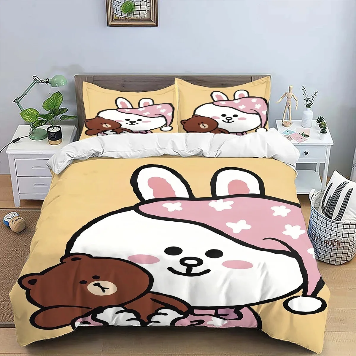 2026 B-Brown Bear and C-Cony Throw Kid-Friendly Duvet Cover Bedding Comforter sets Quilt Cover and Pillowcases Single/Double/Que