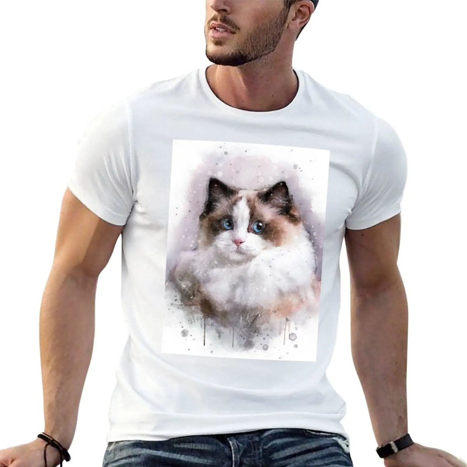 Ragdoll watercolor T-Shirt t shirts for man cotton funny t shirts cotton T-Shirt