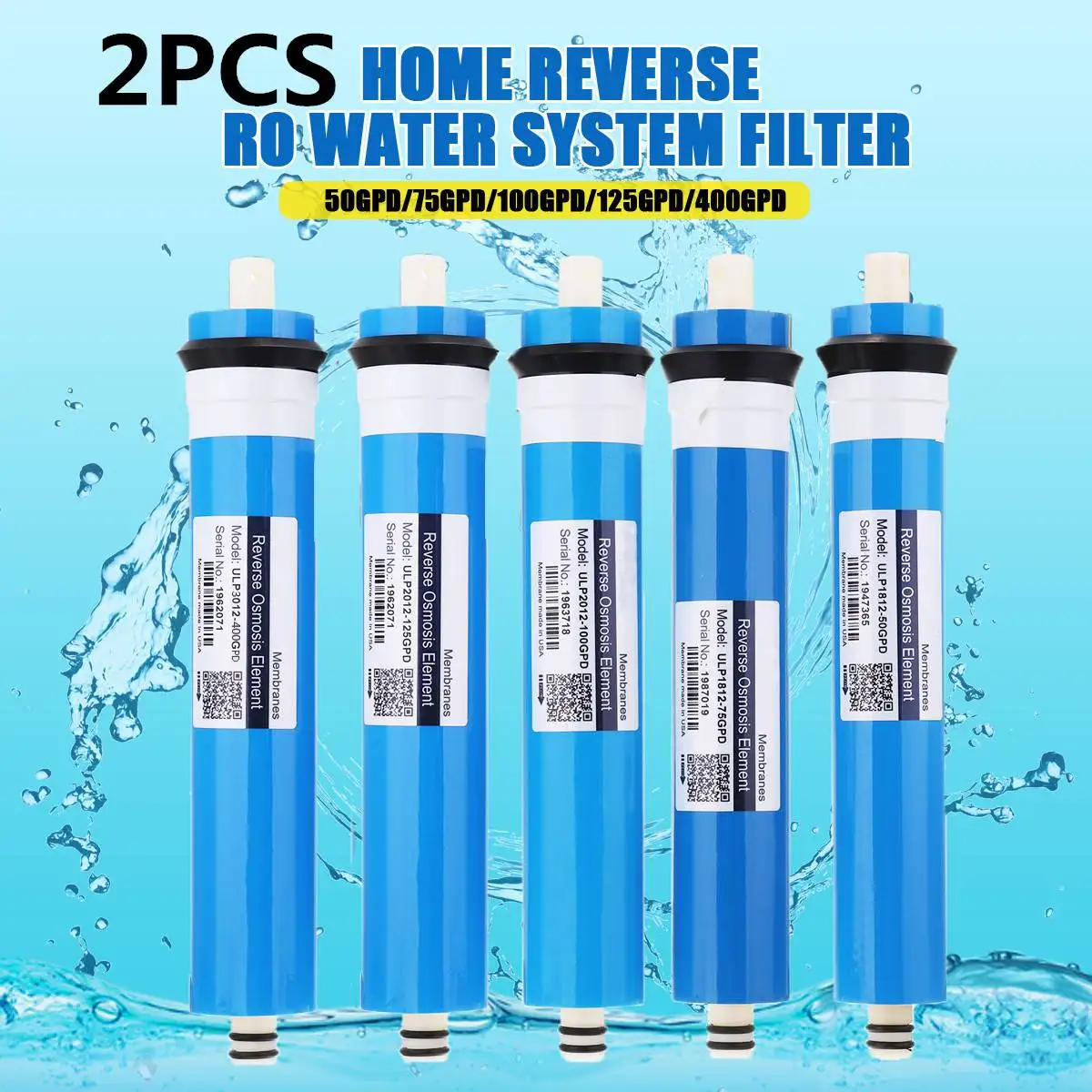 

2PCS Home Kitchen Reverse Osmosis RO Membrane 50GPD 75GPD 100GPD 150GPD 400GPD Water Filter System Purifier Drinking Housing