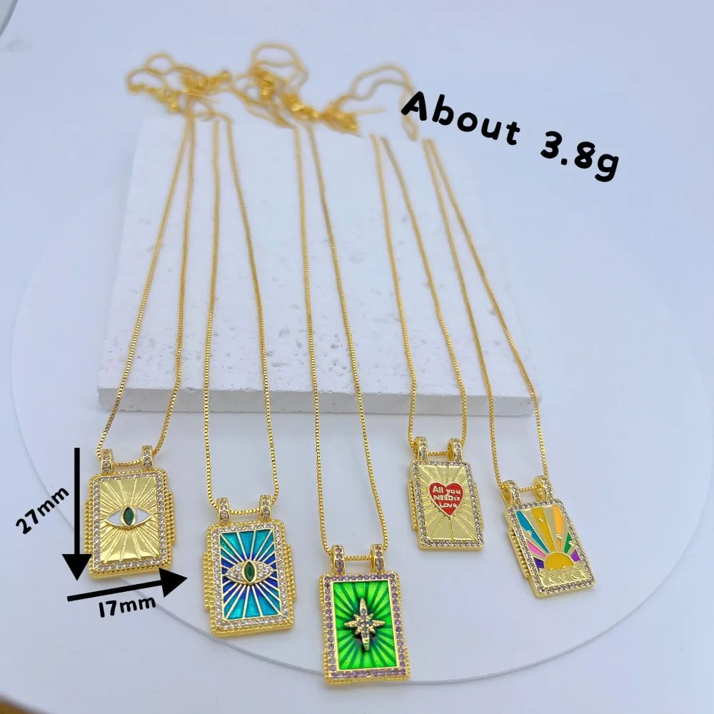 1 Pcs Tarot Card Double Ears Pendant Only for Diy Jewelry Making Supplies Colorful Enamel Copper Inlay Zircon Heart Eyes Parts