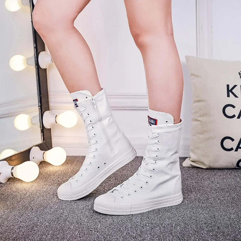 Women\'s Vulcanized Shoes Mid Top Side Zipper Canvas Shoes Women\'s Dance Breathable Soft Comfortable Women\'s Shoes Sneakers Woman