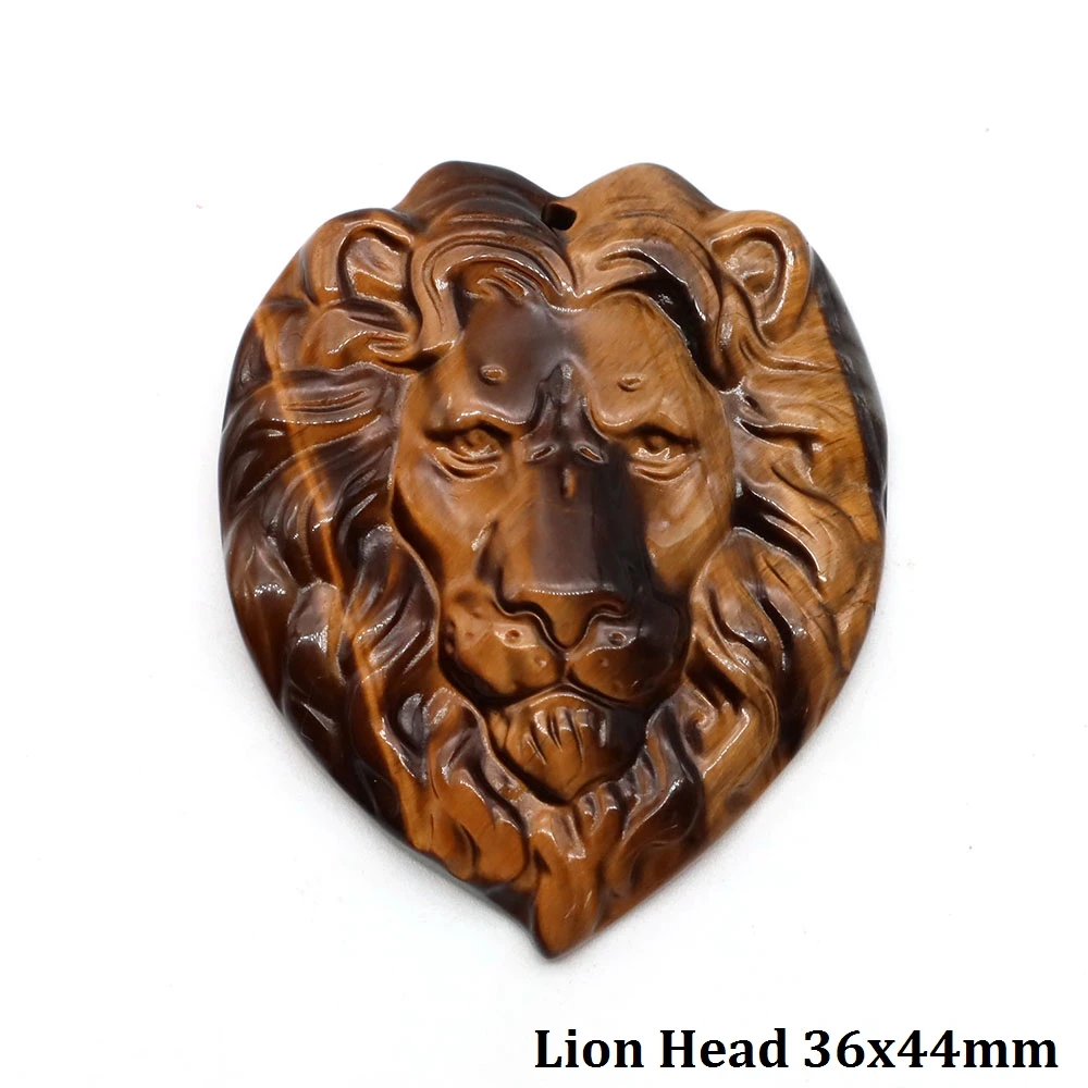 Naturstein Löwenkopf-Anhänger Labradorit Obsidian Tigerauge Geschnitzter Edelstein für Schmuckherstellung DIY Halsketten-Zubehör – Detail 5