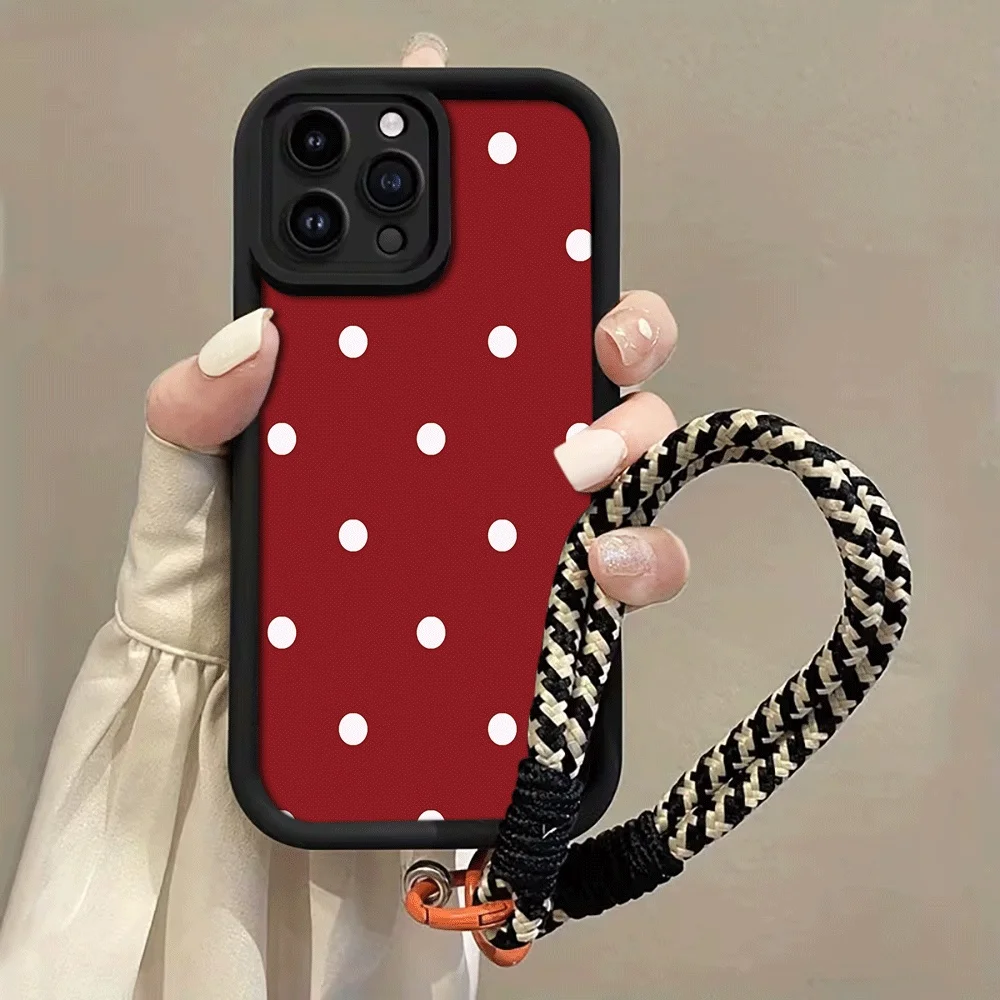 Burgunderrot-weiße Polka-Dots-Handyhülle mit Trageband für Samsung Galaxy Note 20 Ultra S24 S25 S26 Plus S24 FE S23 S24 S25 Ultra Cover – Detail 3