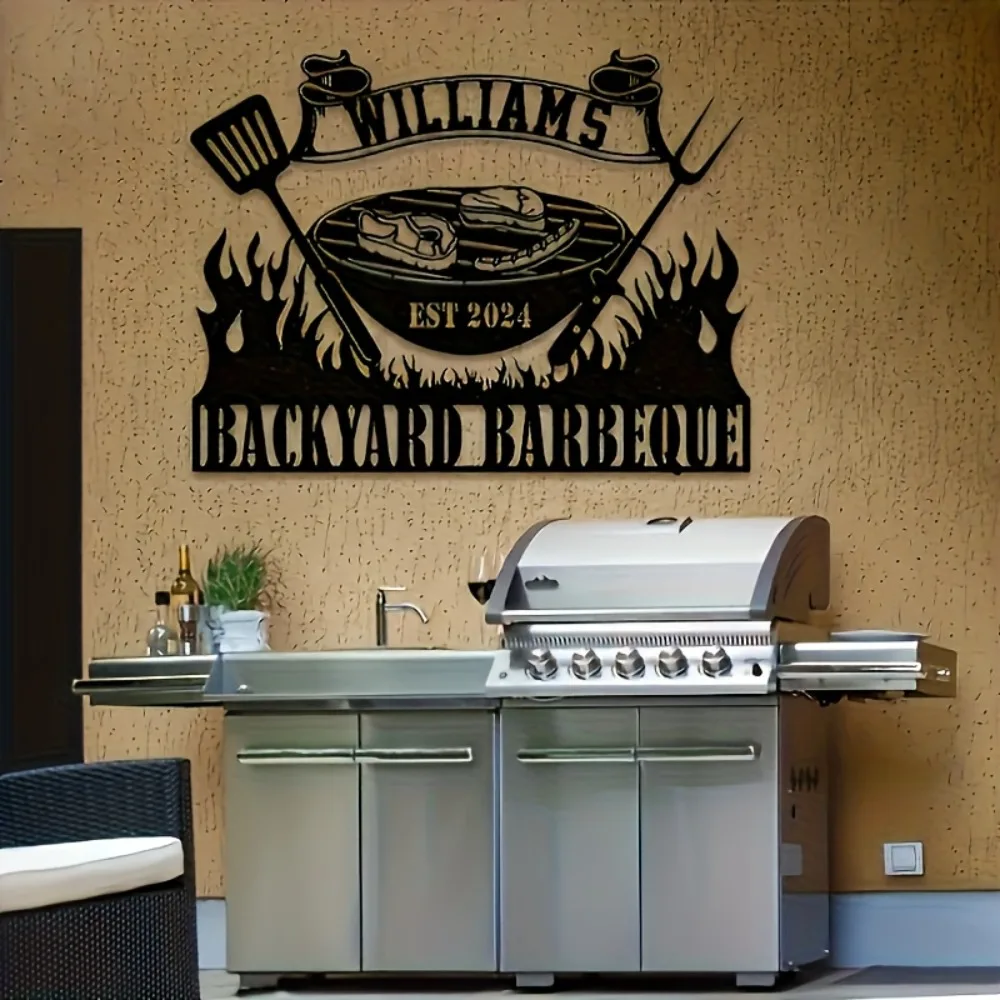 Custom BBQ Sign Personalized Metal Outdoor Wall Art Backyard Party Family Gathering Rustic Iron Hanging Gift Home Decor