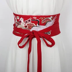 Embroidered Wide Waist Belt for Women Ladies Self Tie Wrap Around Obi Waist Band Cinch Boho Belt Fabric Waist Belts for Dress