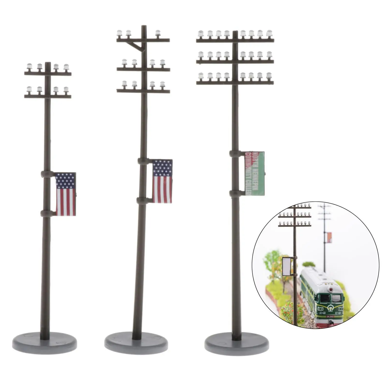 3Pcs 1:42 Mini pali telefonici in miniatura per LAYOUT di architettura del treno O Scale