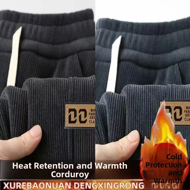 

Men's Corduroy Sweatpants Thiened Winter Leisure Large Size Sports Pants Elastic Waisand ket Details Long Polyester Fiber