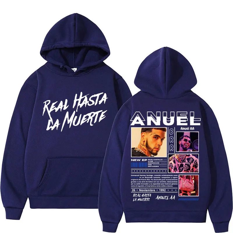 Sweats à capuche de style rétro Hip Hop pour hommes et femmes, Rared Anuel AA Real Hasta La Muerte, pull Harajuku, sweat à capuche respirant à la