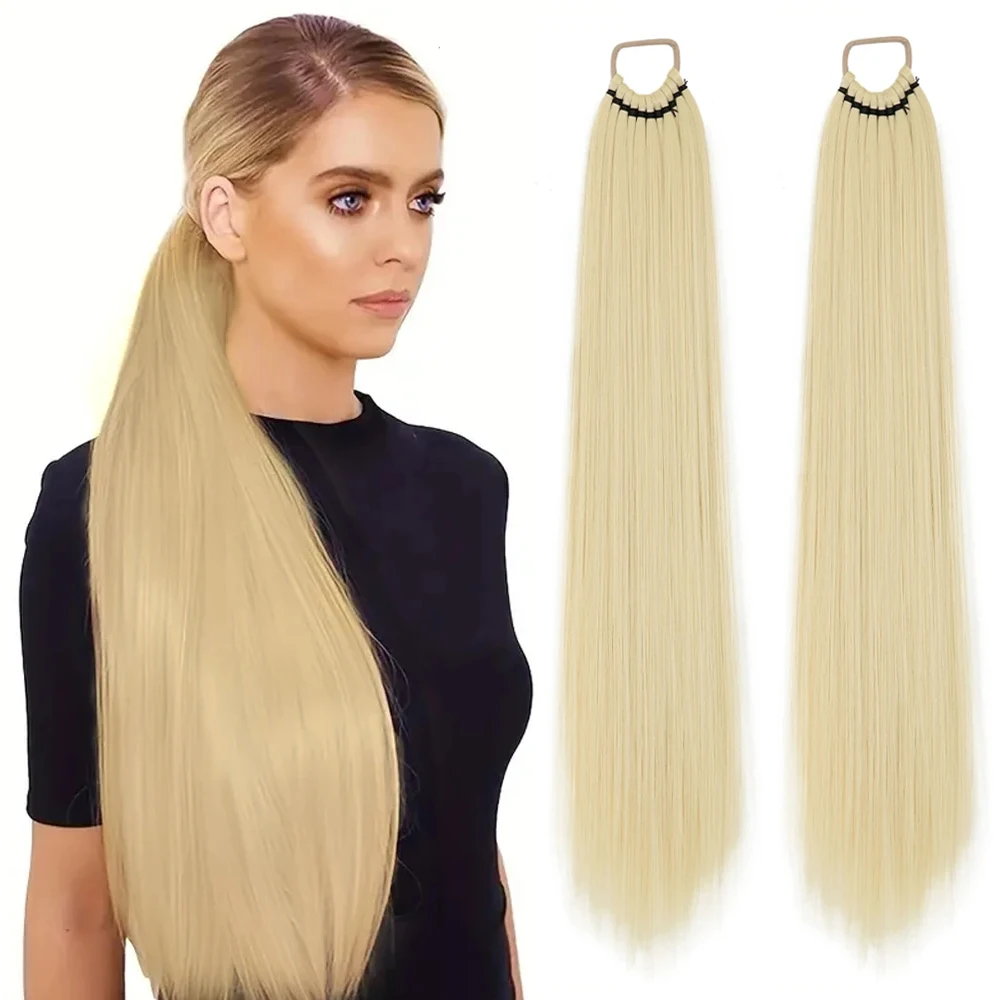 

Ponytail Synthetic Hair Extensions Long Straight False Horse Tails Fake Hairpiece 24 Inch For White Black Woman