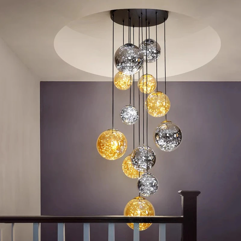 Moderne Led Große kugelförmige Decke Kronleuchter Esszimmer Wohnzimmer Restaurant Halle Villa Sternenhimmel Design Duplex Treppenlichter