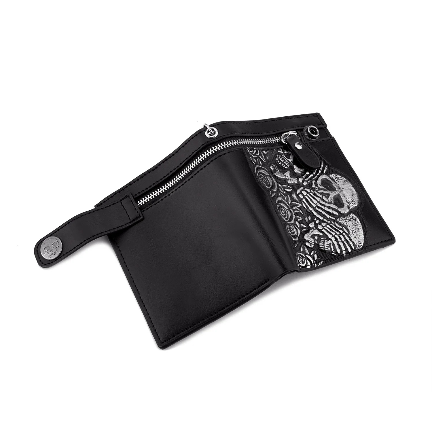 Cartera de motorista Retro de PU para hombre, monedero de lujo, diablo, Calavera, muerte, Punk, Rock, corto, antirrobo, con cremallera