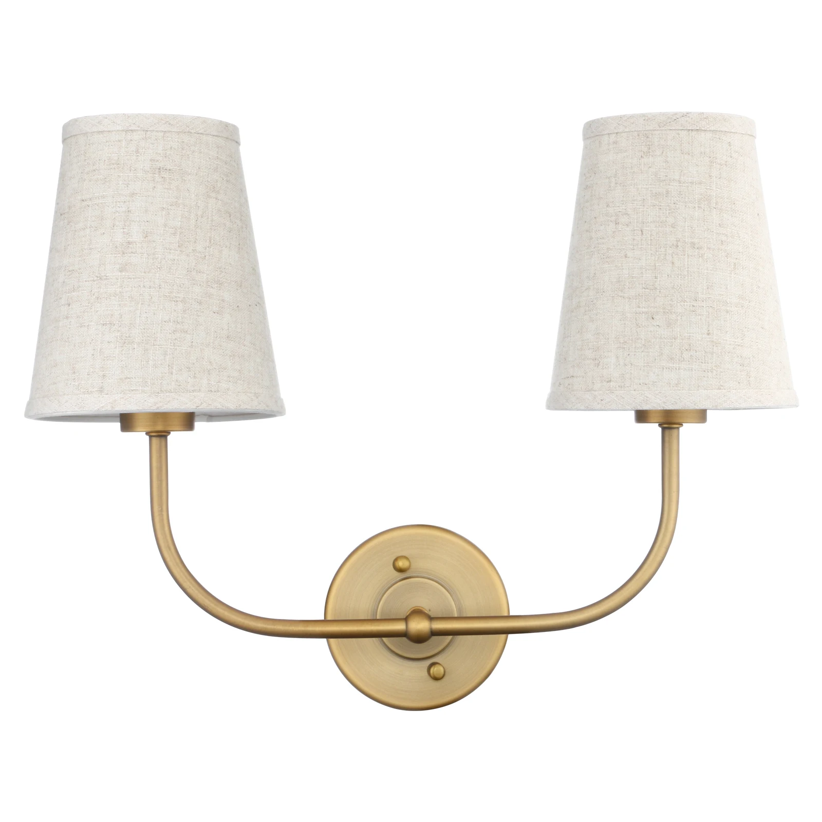 Phansthy Vintage Double Sconce Antique 2-Lights with Flared Funnel Linen Beige Fabric Shade