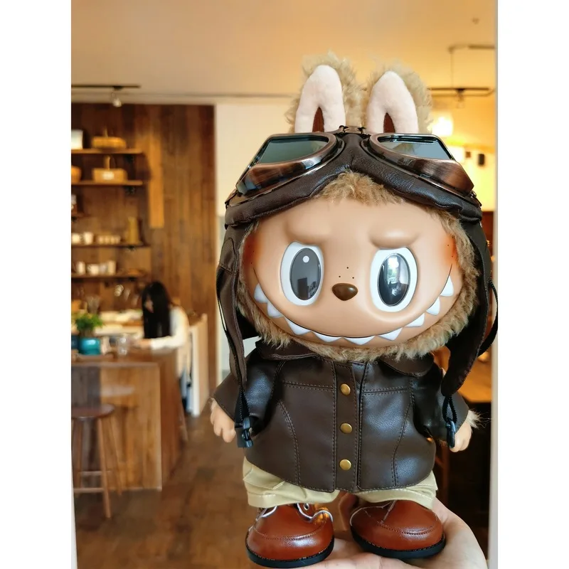 

Only Clothes 38cm Labubu Baby Clothes Pilot Suit The First Generation Black Leather Summer Spring Field Can Be Worn For 30 Day