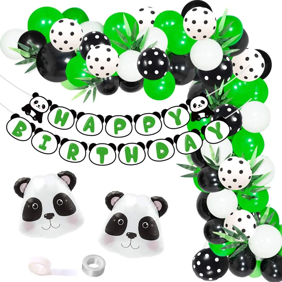 

Panda Birthday Decorations Balloon Garland Kit, Panda Foil Balloons Bamboo Leaves for 1st 2nd 3rd Birthday Happy Birthday Banner