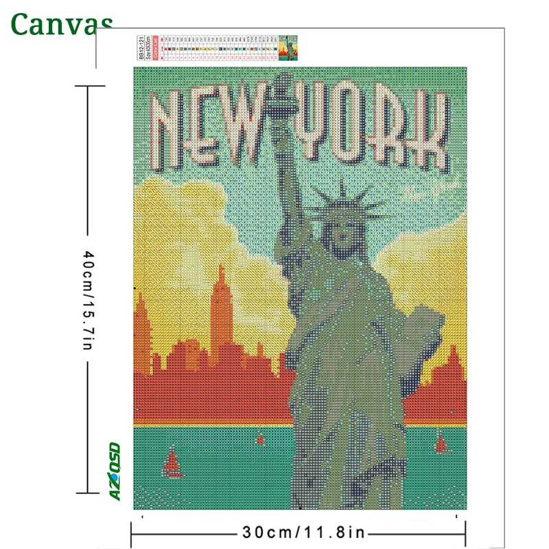 AZQSD Diamond Painting City Postcard Cross Stitch Needlework Full Square Round Drill Embroidery Landscape Street Home Decor