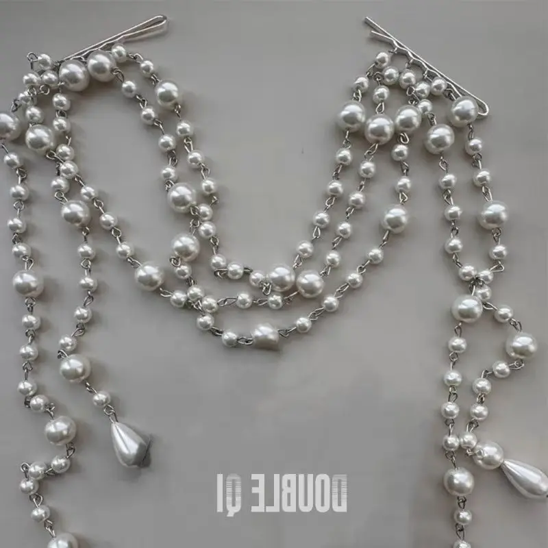 European and American new tassel pearl hair chain temperament bridal headgear one-word clip accessories women