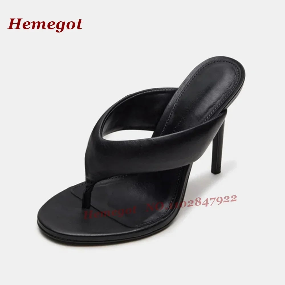 Clip Toe Black Slippers Slip On Stiletto Heels Flip Flops Outside 2025 New Summer Runway Casual Shoes Luxury Leather Solid